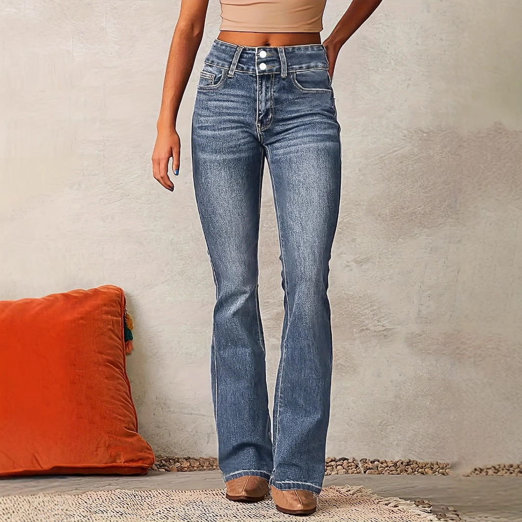 Damen Bootcut Jeans mit hohem Bundle und modischen Details GR