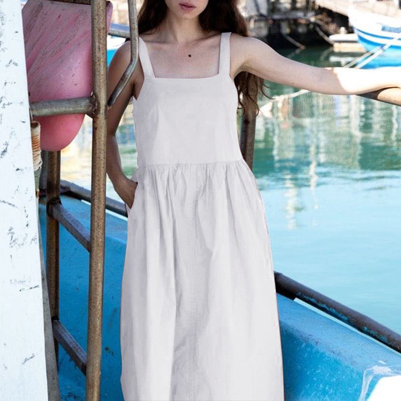 Women's summer dress with low back and button details, size