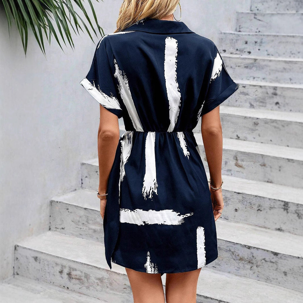 GR | Elegantes bedrucktes V-Ausschnitt-Kleid mit Schleife
