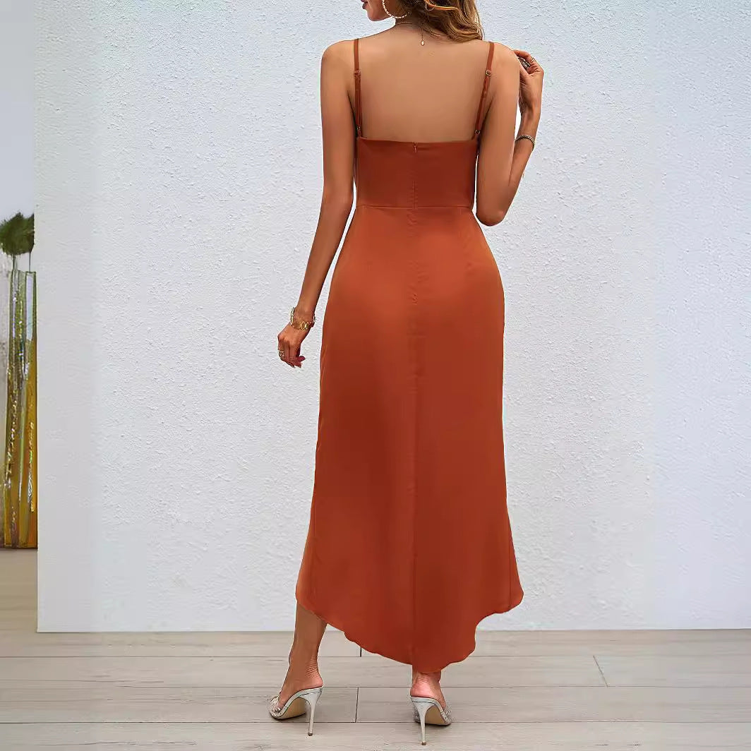 Women's wrap dress with elegant V-neck and playful slit, size