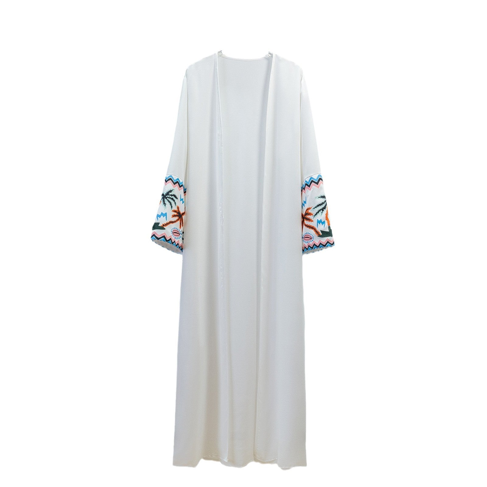 Women's elegant kaftan robe with artistic embroidered details, size