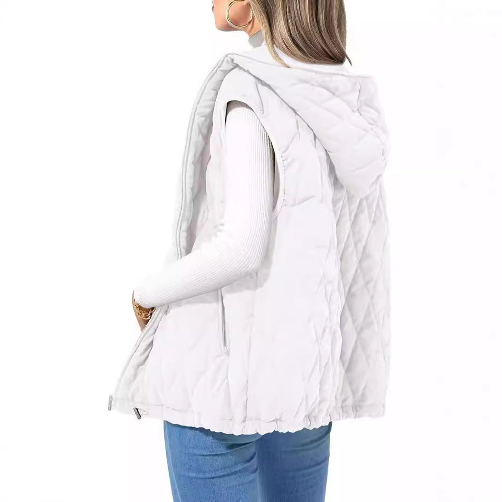 Women's quilted hoodie vest with practical pockets, size S