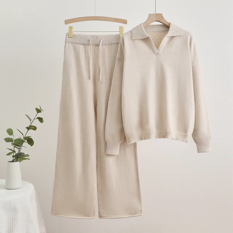 GR | Reverskragen Top und Kordelzug Weite Hose Set
