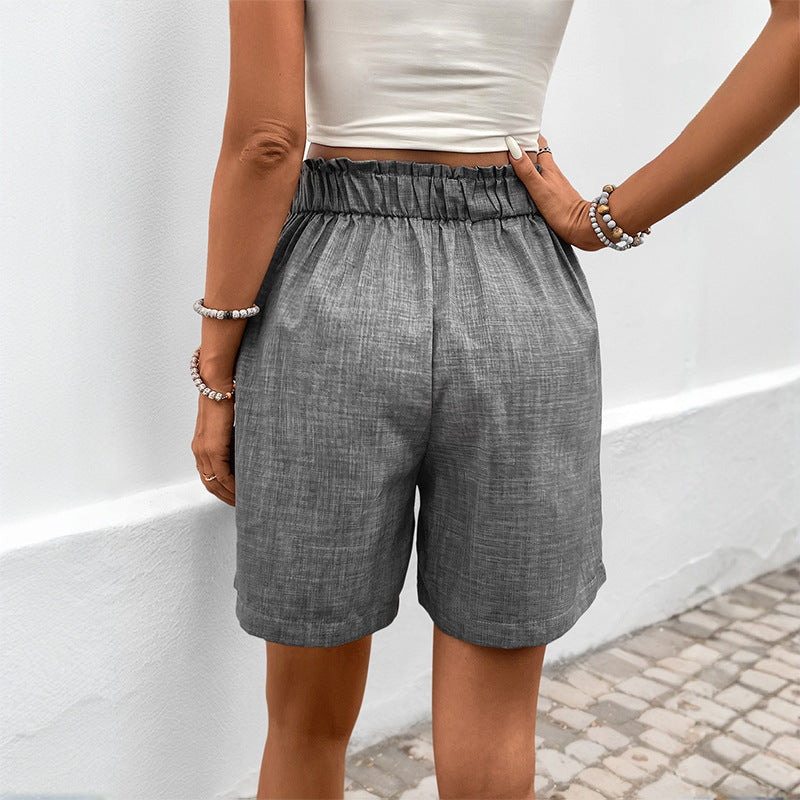Women's elegant high-waisted cotton shorts with pleats, size