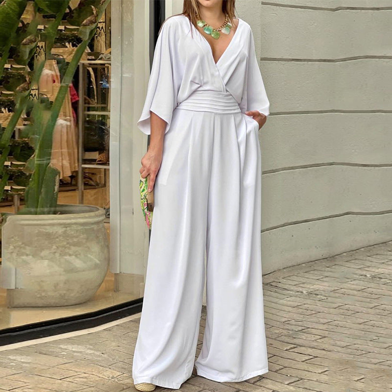 Women's Elegant Wide-Leg Jumpsuit with Wrap Top, Size