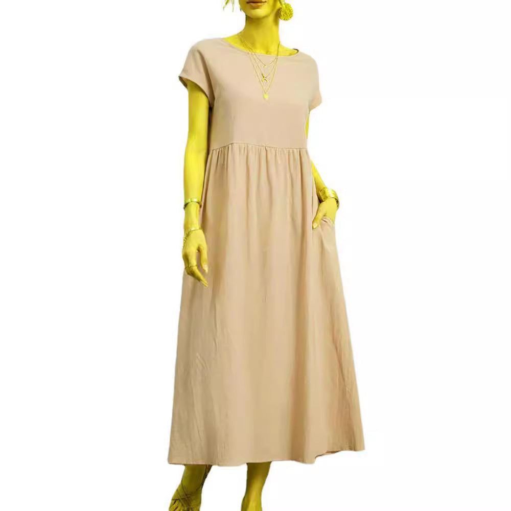 Women's midi dress with a relaxed fit and side pockets, size