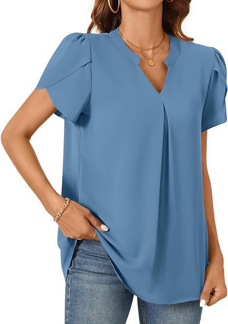 Damen Bluse mit eleganter V-Ausschnitt-Detail und leichten Puffärmeln GR