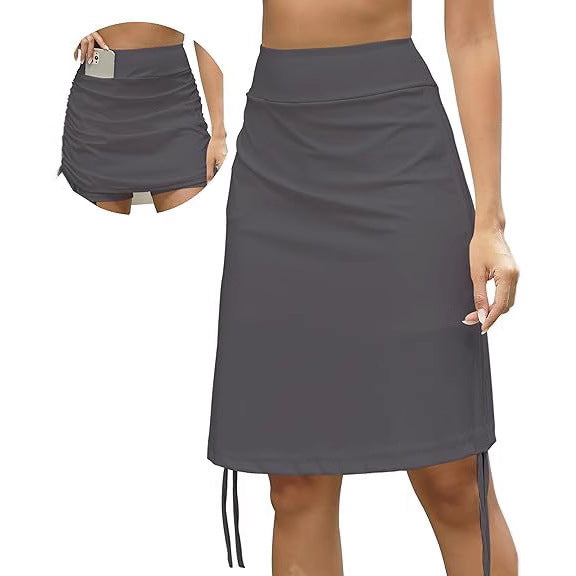 Women's sporty mini skirt with ruching, size