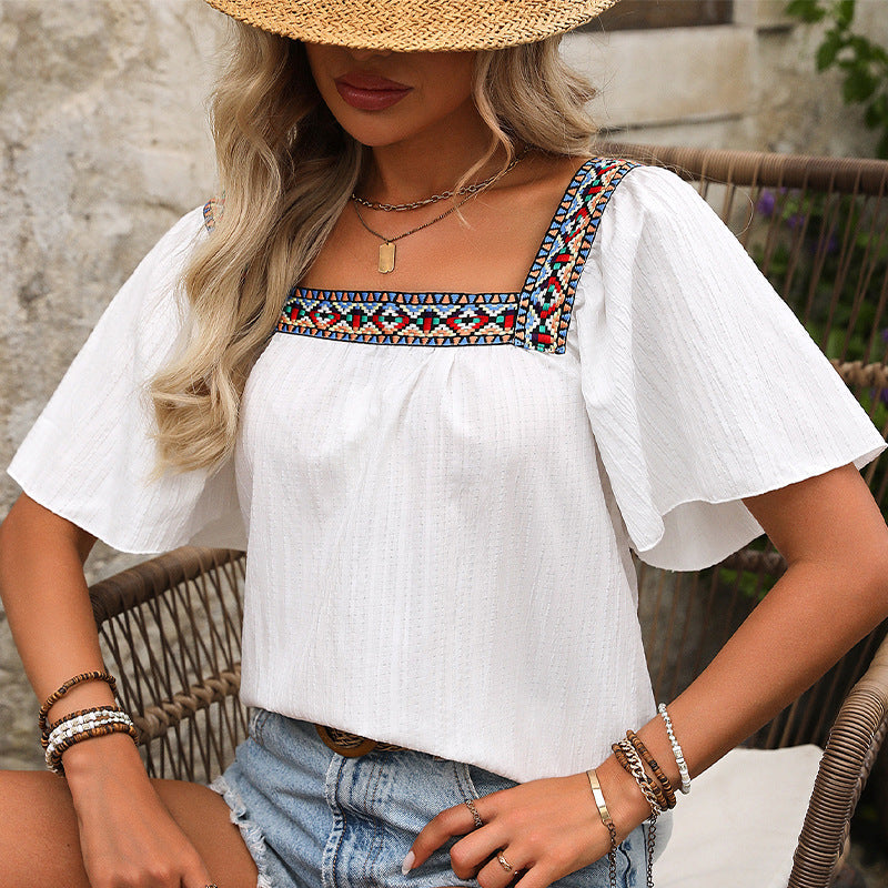 Damen luftige Sommerbluse mit Stickereien GR