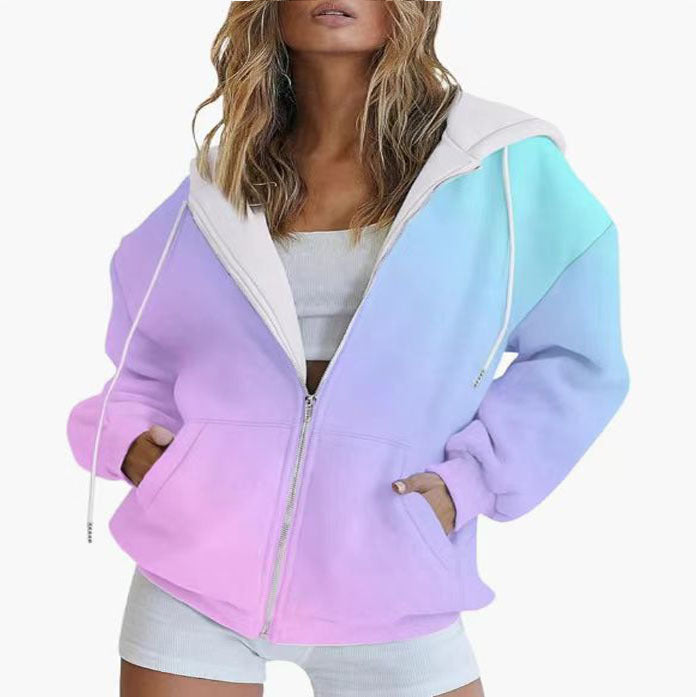 Damen Kapuzenjacke mit gradient Farbverlauf und tiefen Taschen GR
