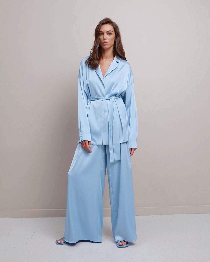 GR | Two-piece French V-neck nightwear Wide-leg trousers