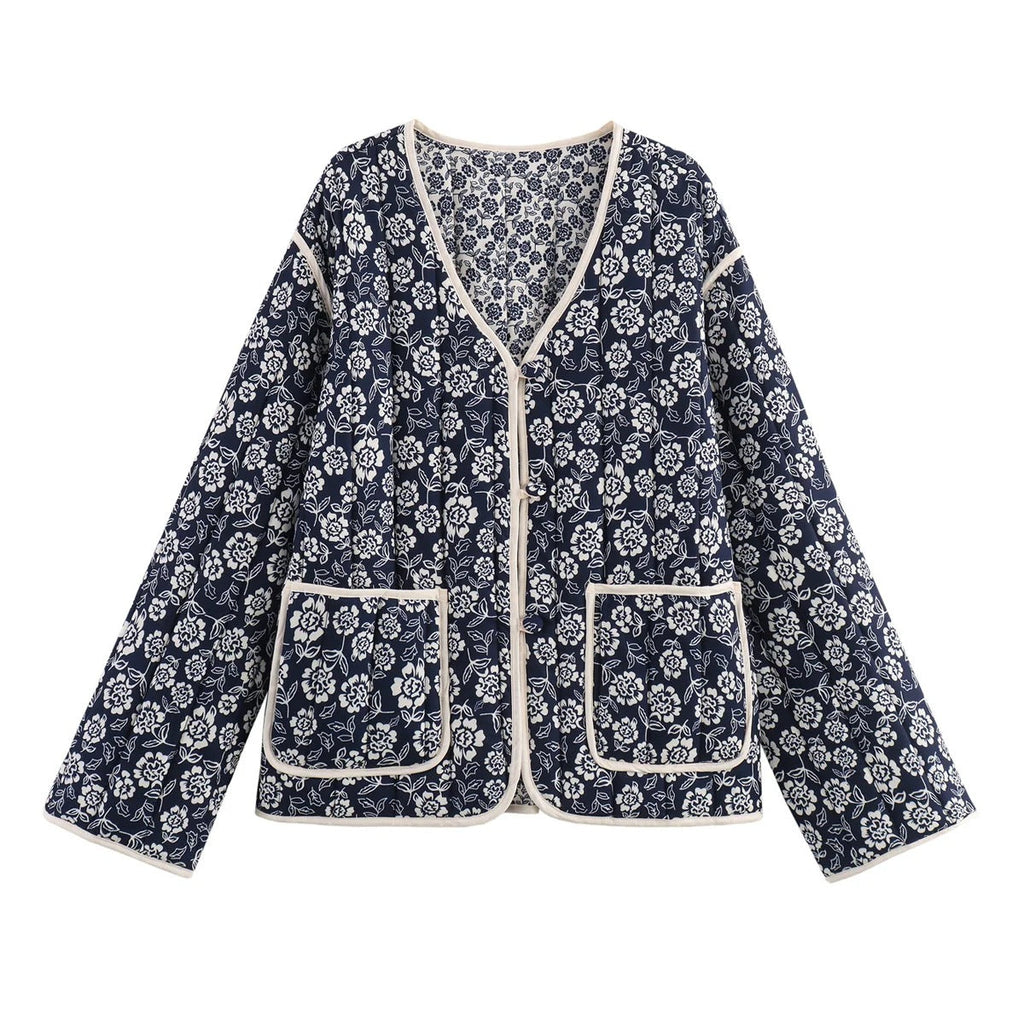Women's elegant floral jacket in an oversized cut with structured details, size S