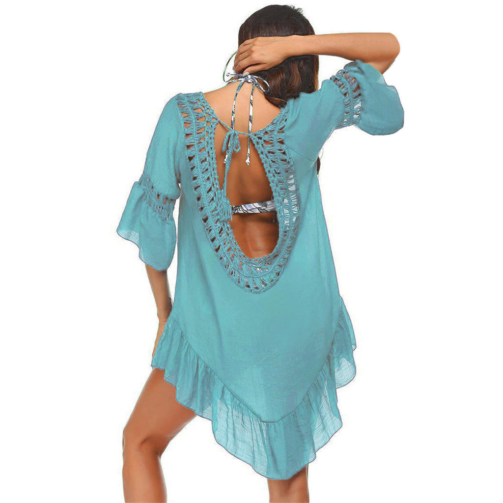 Women's casual beach throw with aesthetic openwork pattern and open back, size GR