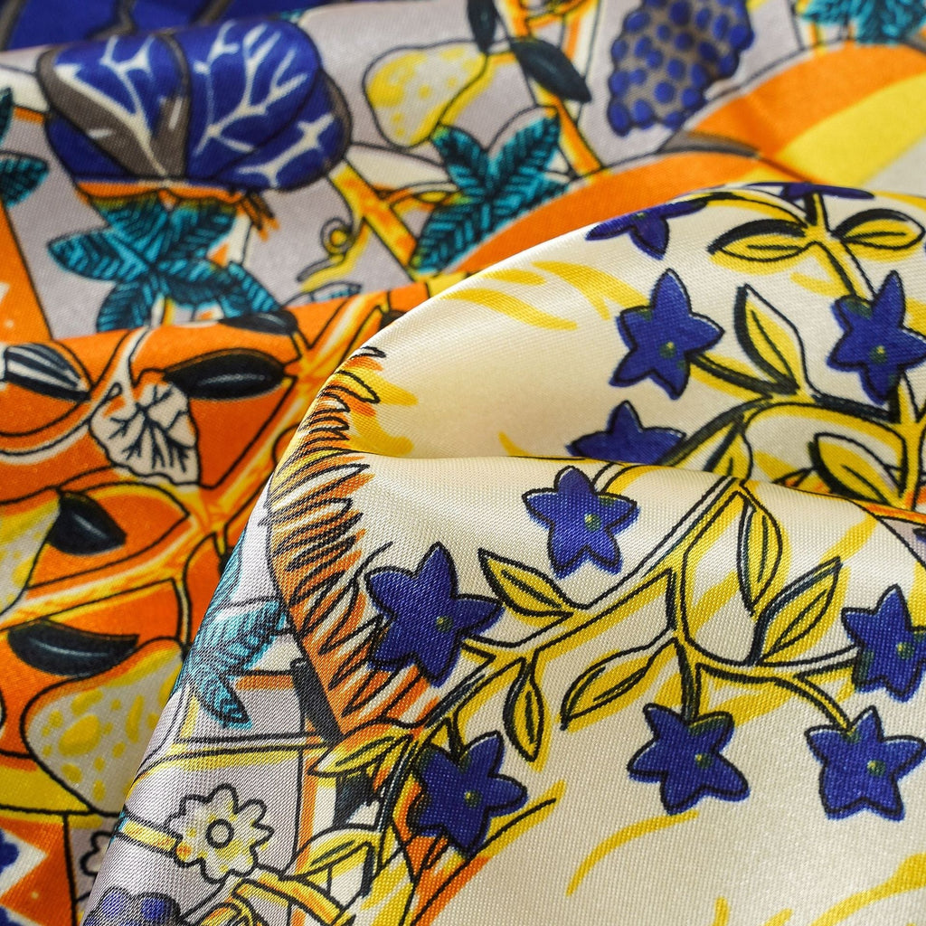 Women's luxurious silk scarf with an artistic floral design and shimmering sheen, size GR