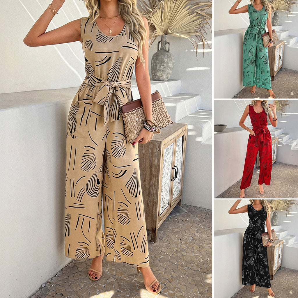 Women's Elegant Wide-Leg Jumpsuit with Adjustable Belt, Size