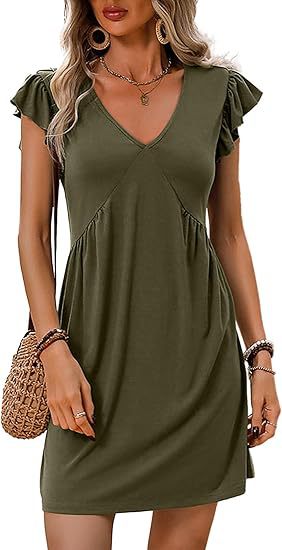 Women's V-neck summer dress with ruffle details, size