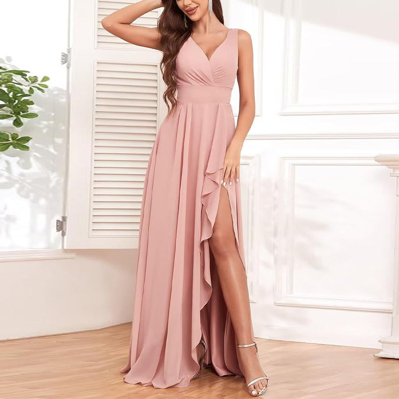 GR | Women's Ball Gown Sexy Cocktail Evening Dress Star High End Peach Pink Chiffon Bridesmaid Dress Summer