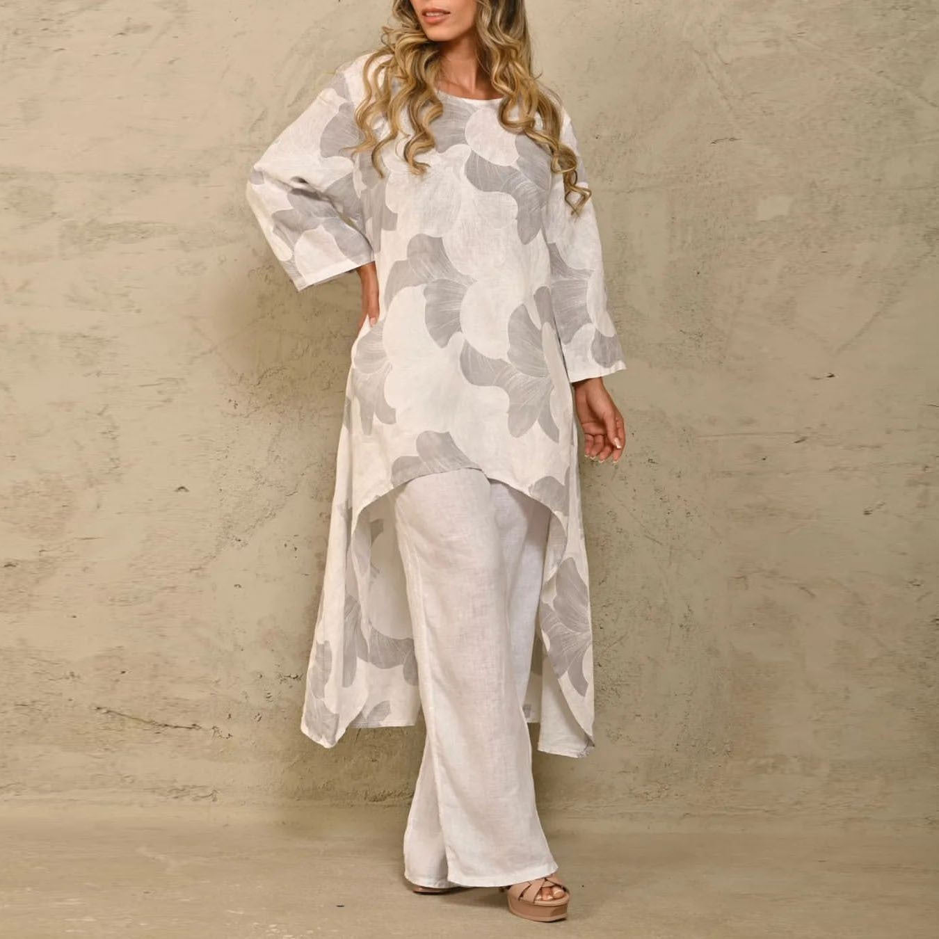GR | Plus Size Printed Irregular Top Set