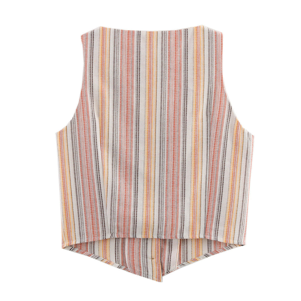 Women's sleeveless blouse with V-neck and stylish striped pattern, size