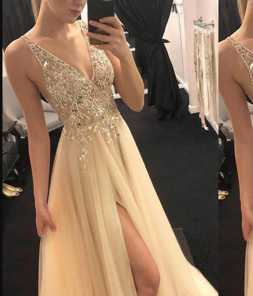 GR | V-neck Split Party Evening Dress