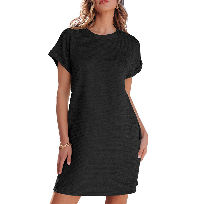 Women's casual dress with textured outer fabric and practical pockets, size S