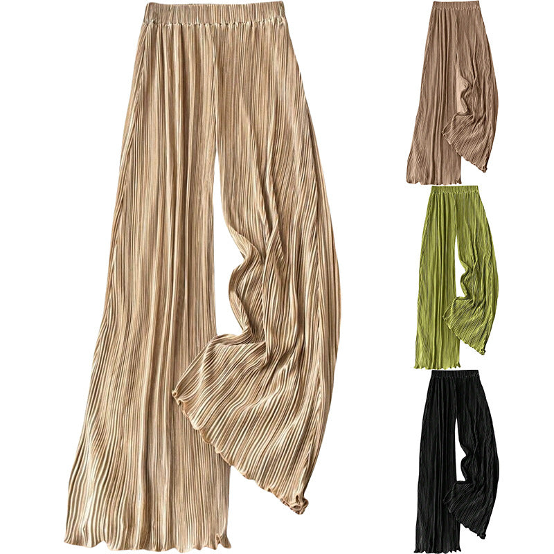 Women's pleated summer trousers with high waist and elasticated waistband, size