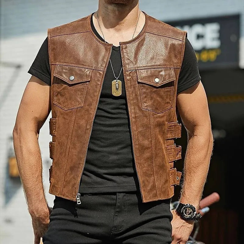 GR | Robust leather vest with many pockets