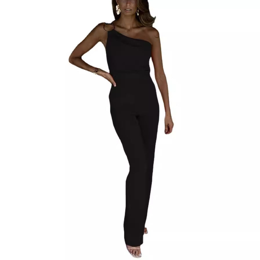 Women's stylish jumpsuit with an asymmetrical cut and elegant details, size [size missing]