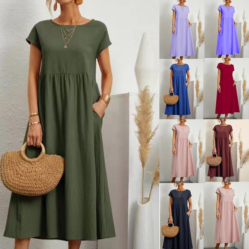 Women's midi dress with a relaxed fit and side pockets, size
