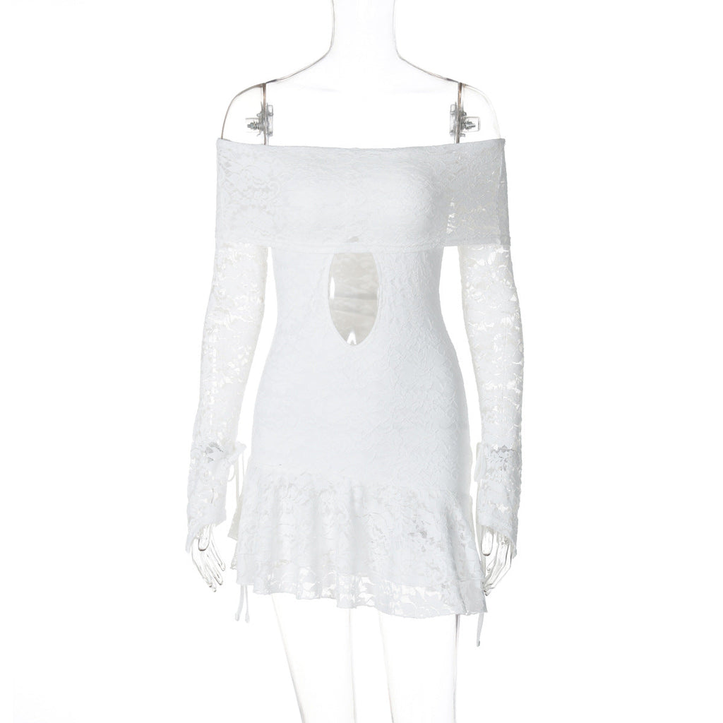 GR | Women's Clothing Autumn Sexy Neckline Lace Long Sleeve Dress