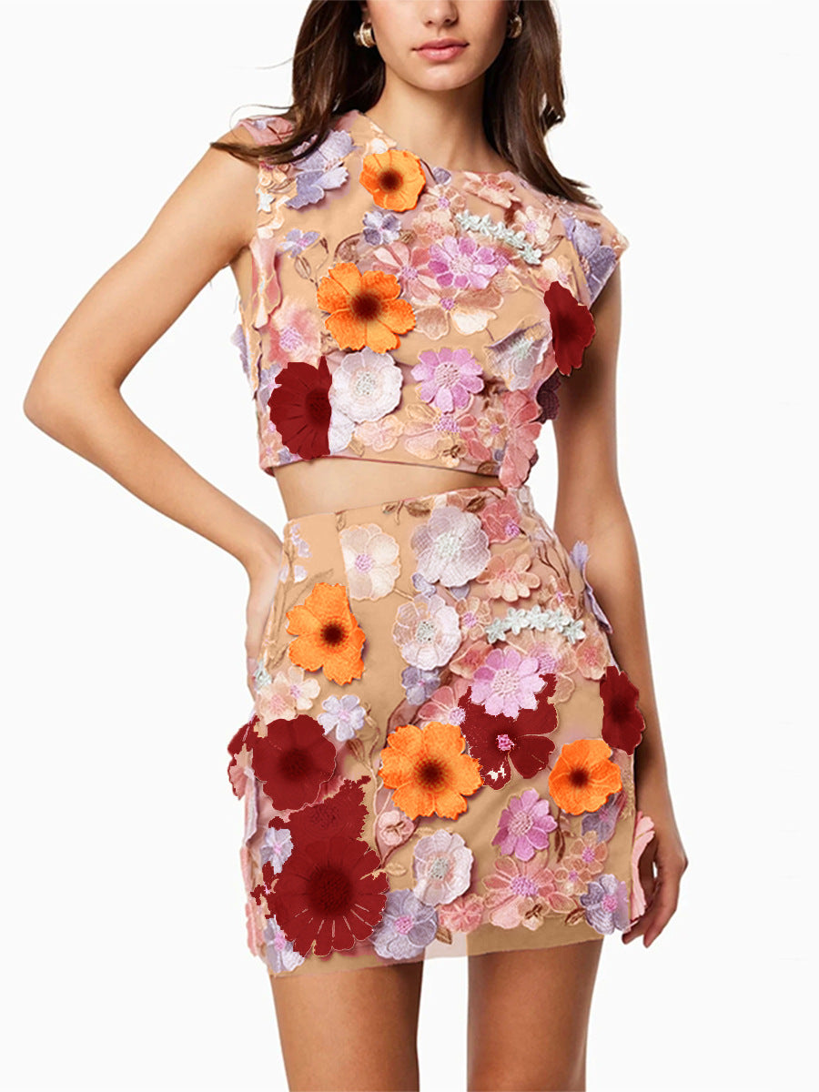 GR | Sleeveless Crop Top Bodycon Skirt Two-Piece Set