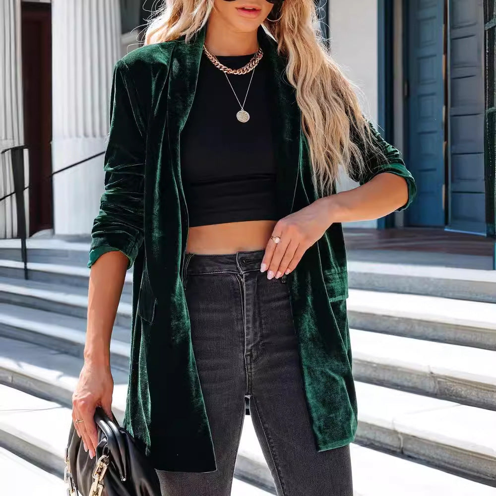 Damen lässiger Longcardigan mit seitlichen Taschen und offenem Schnitt GR