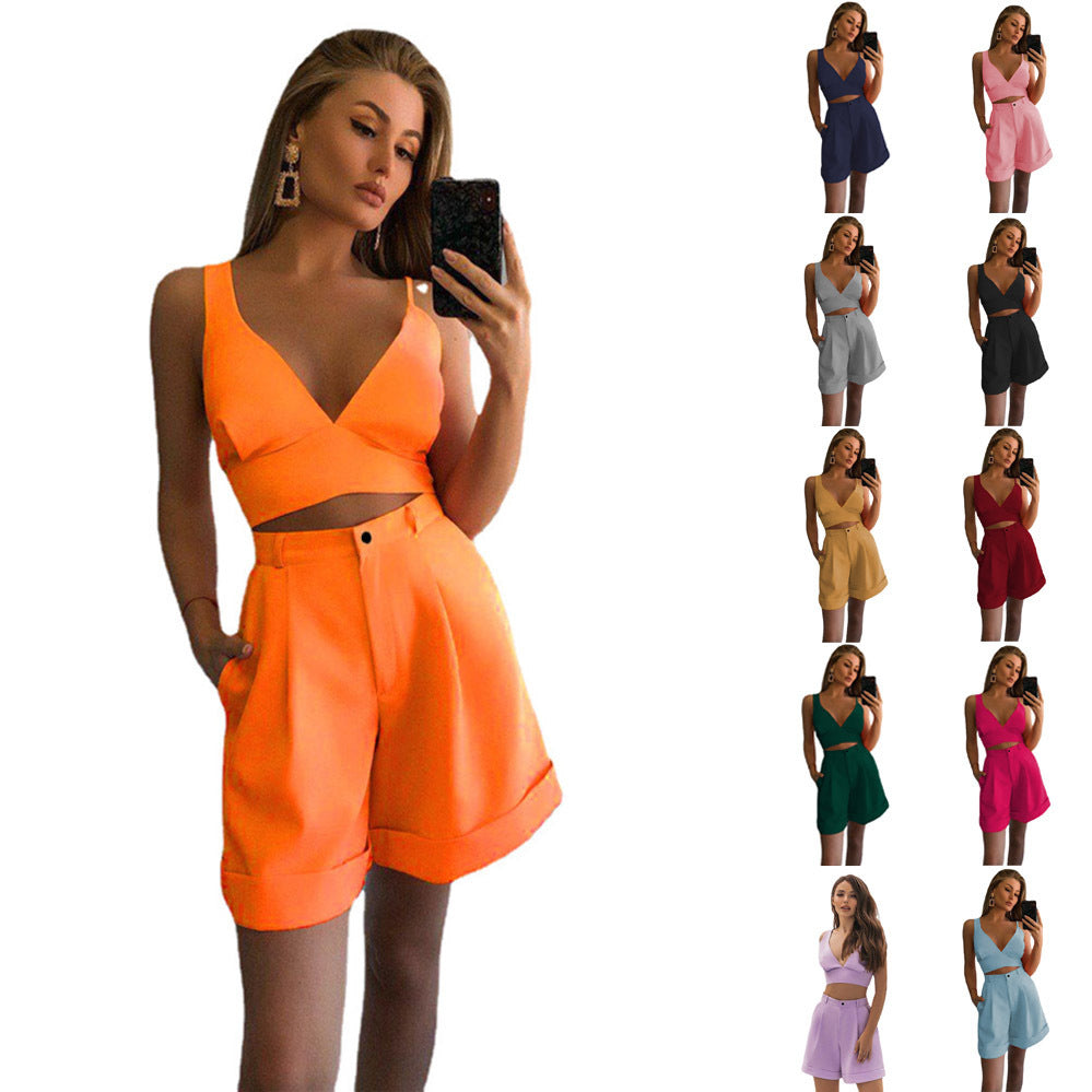 GR | Stylish Strapless Top and High-Waisted Shorts Set 