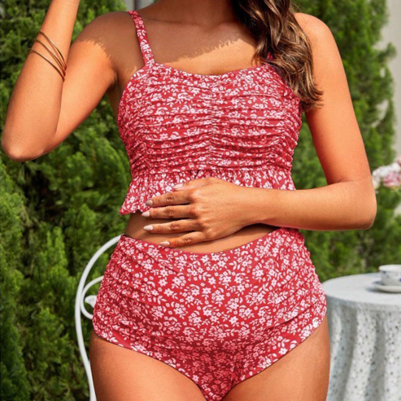 GR | Women's tankini set with playful ruching and high leg cut