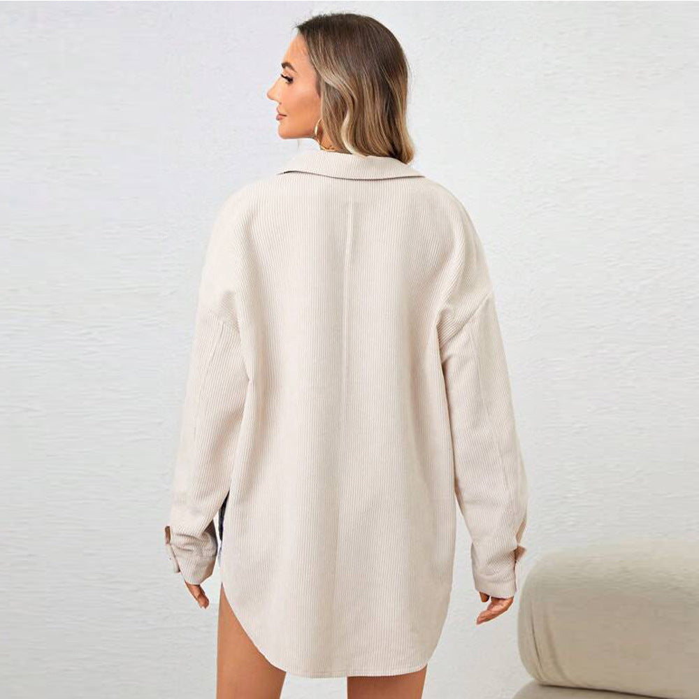 Women's corduroy jacket with a relaxed fit and button-up oversized design, size S