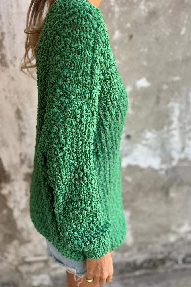 GR Chunky gestrickter V-Ausschnitt gemütlicher langärmeliger Pullover
