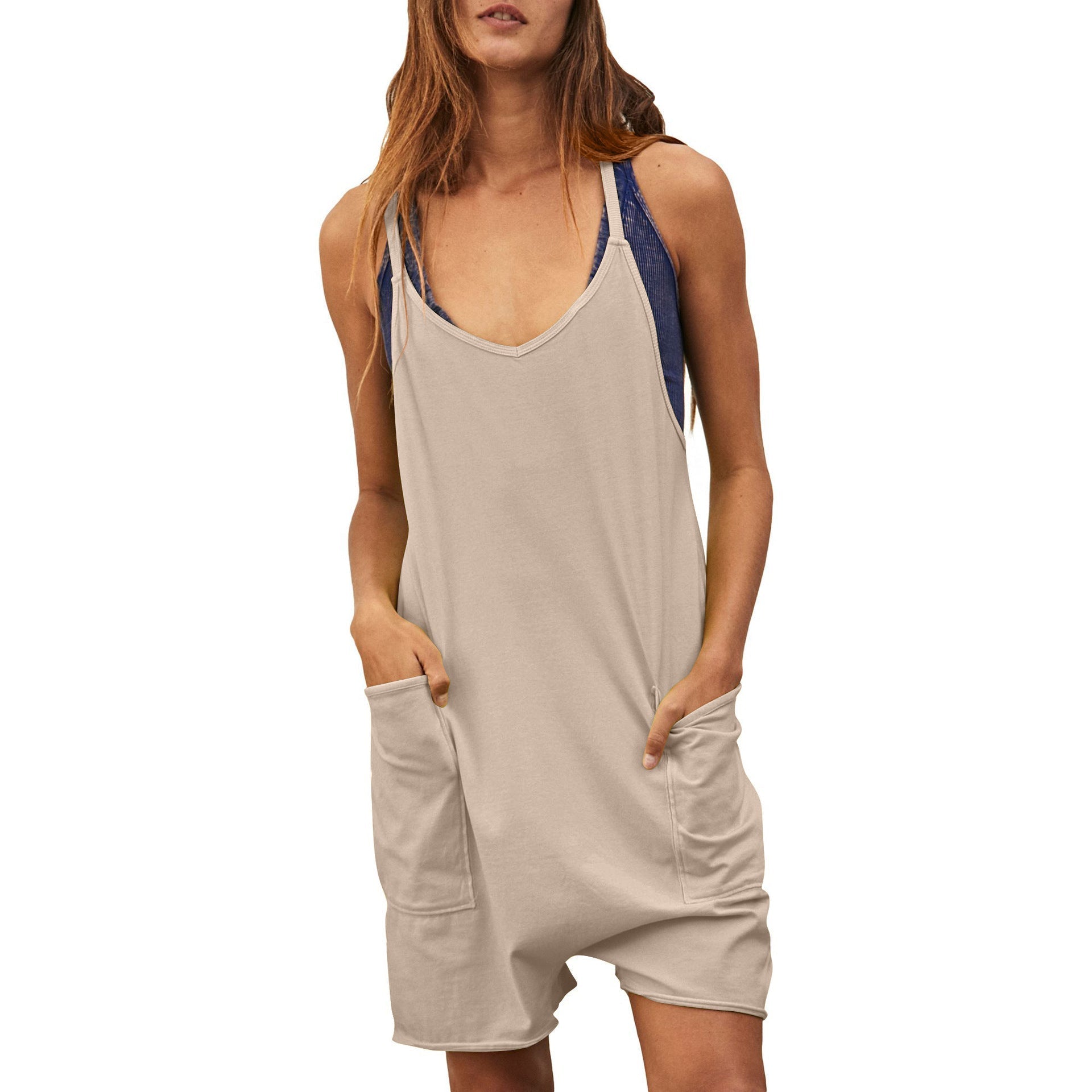 Women's comfortable jumpsuit with a deep neckline and practical pockets, size [size missing]