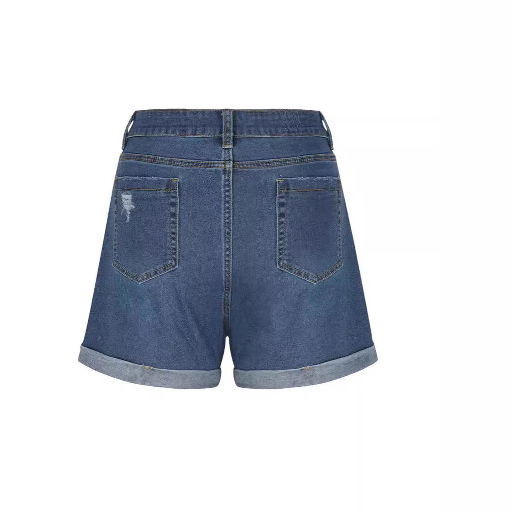 Damen Destroyed Denim-Shorts mit hohem Bund und ausgefranstem Saum GR