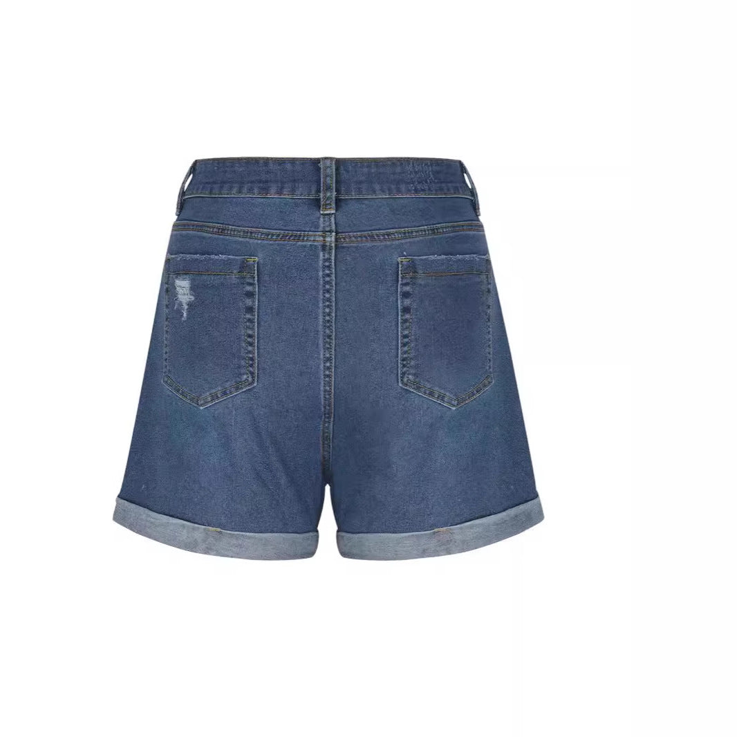 Damen Destroyed Denim-Shorts mit hohem Bund und ausgefranstem Saum GR