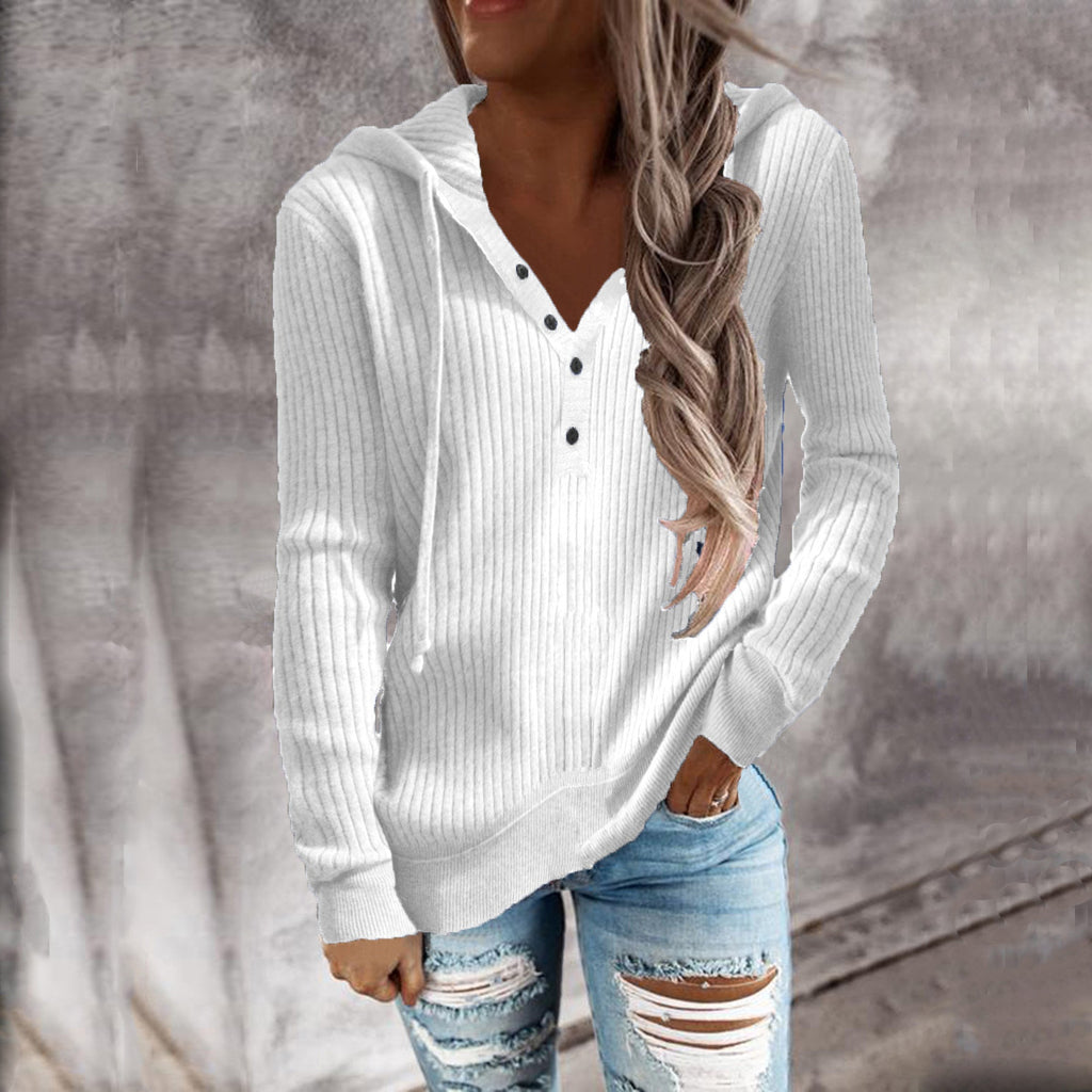 Damen Kapuzenpullover mit strukturiertem Rippdesign und praktischen Knopfdetails GR