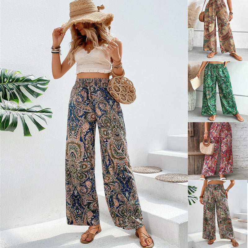 Damen weite Palazzo-Hose mit elastischem Bund und elegantem Paisleymuster GR