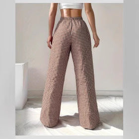 Women's wide-leg checked trousers with elasticated waistband and chic cut, size [size]