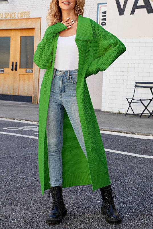 GR Plain lapel long knit cardigan