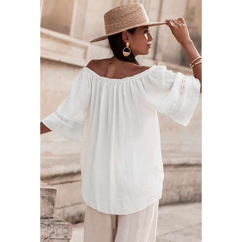 Women's off-shoulder blouse with embroidered details, size