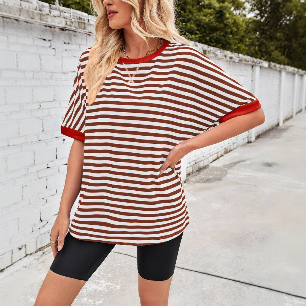 Women's casual striped top with a relaxed fit and contrasting neckband, size [size]