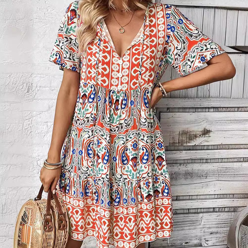 Damen Freizeitkleid mit verspieltem Blumendesign und leichter A-Linie GR