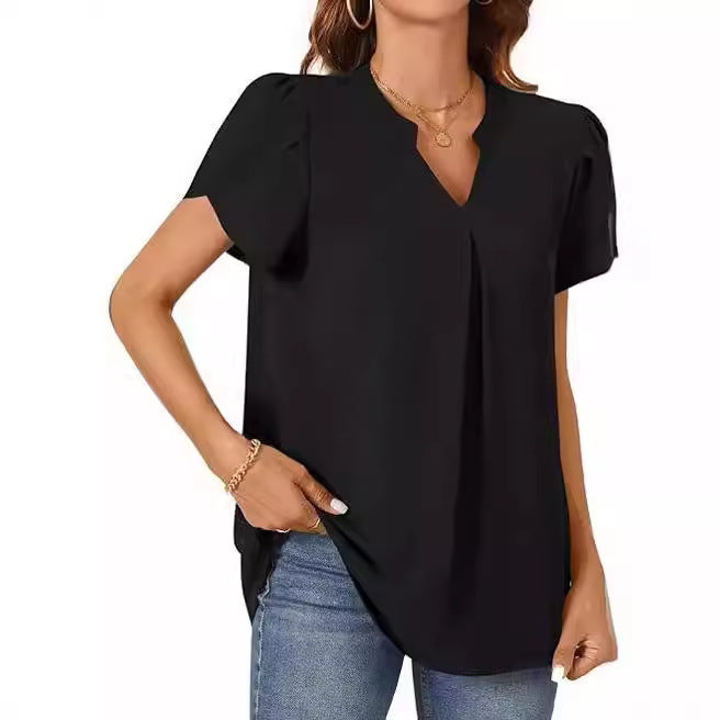 Damen Bluse mit eleganter V-Ausschnitt-Detail und leichten Puffärmeln GR