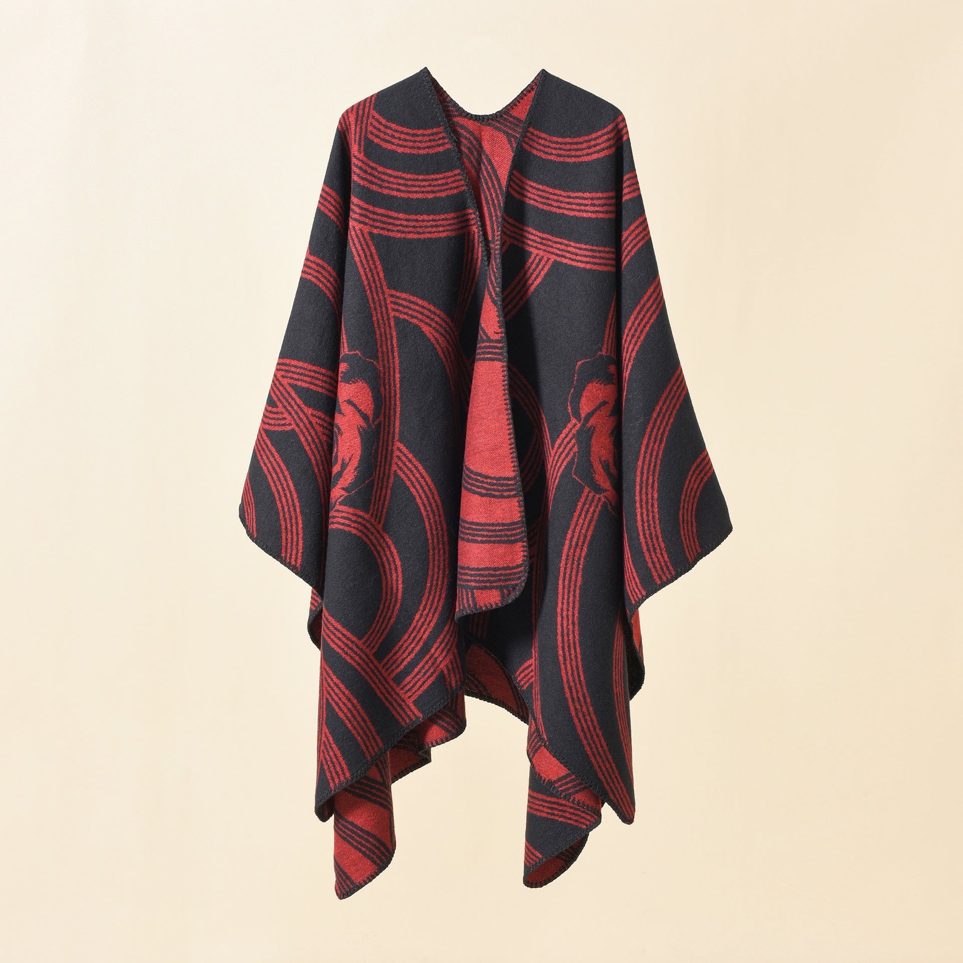 Women's Artful Wrap Poncho with Elegant Floral Design GR
