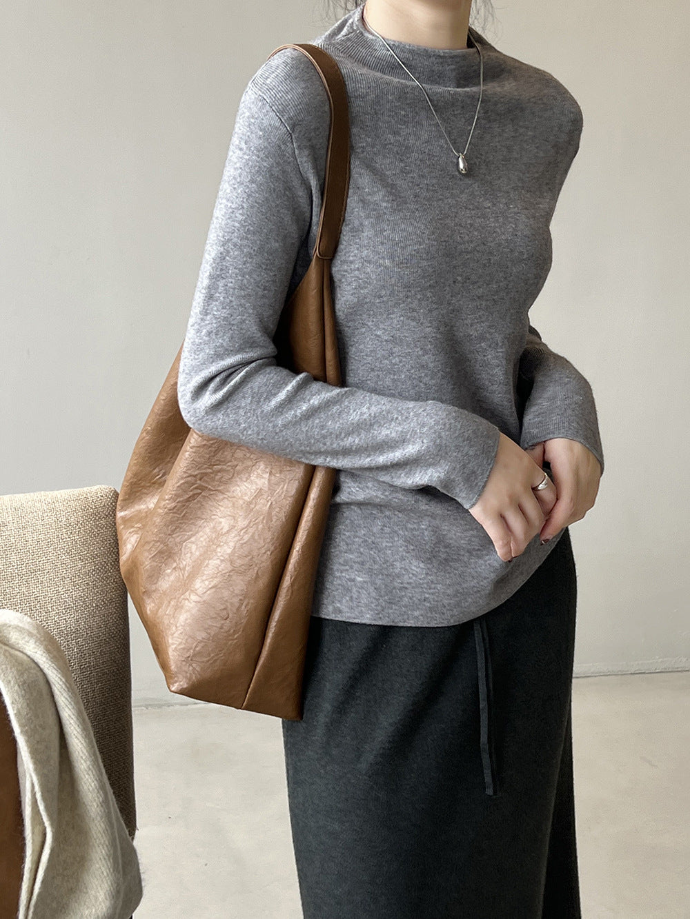 GR Halbturtleneck gebürsteter Soft-Touch-Pullover