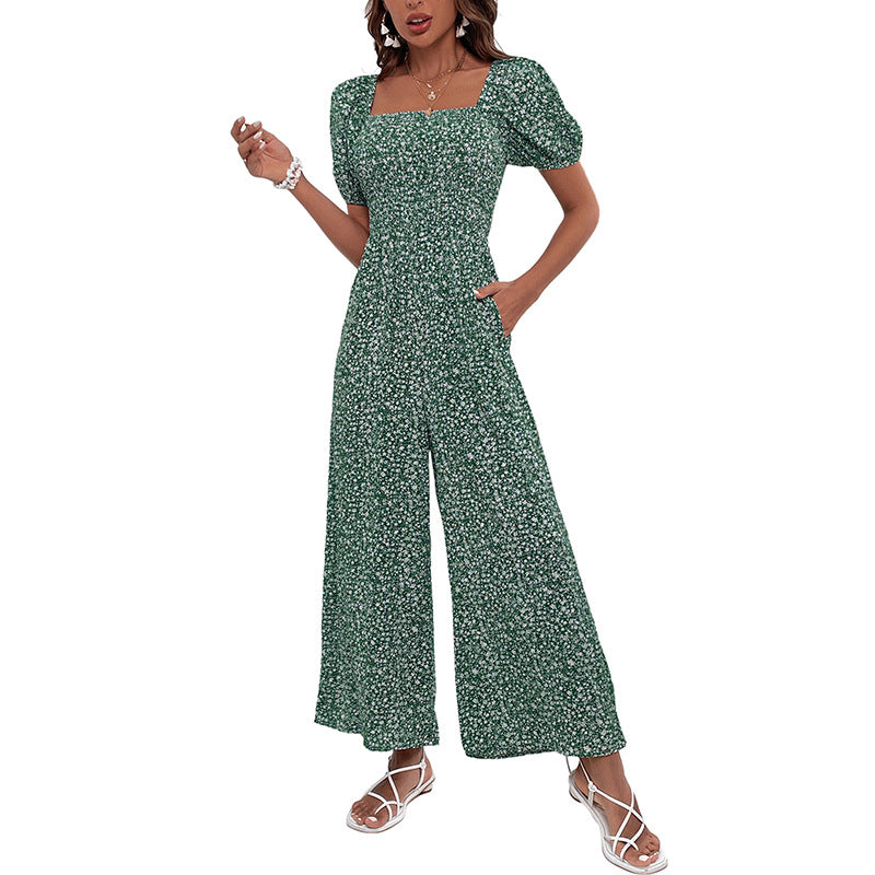 Women's oversized jumpsuit with puff sleeves and elasticated waistband, size